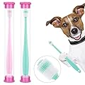 Molain Dog Toothbrush 360 Degree, 2 Set Silicone Handle Cat Toothbrushes with Storage Box, Puppy Dogs Pet Tooth Cleaning Kit (Pink+Blue)