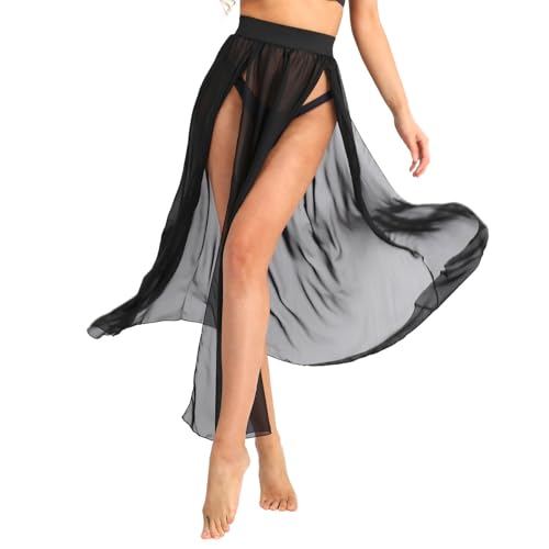 Rswnyirn Falda de playa para mujer, larga, transparente, sexy, falda de verano, estilo bohemio, maxifalda con hendidura para bikini, ropa de playa, Negro , S