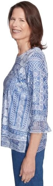 Alfred Dunner Flower Power Lacy Patch Polyester Top