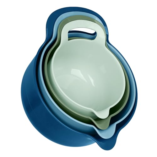 BoxedHome 4er Pack Rührschüssel mit Griff und Ausgießer, BPA-frei, mikrowellen- und spülmaschinenfest (Saphir, 4er Pack mit Griff)