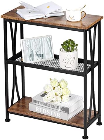 YMYNY 3-Tier Industrial Side Table – Rustic Brown With Storage Shelves, 40x29x62cm, For Living Room Or Bedroom
