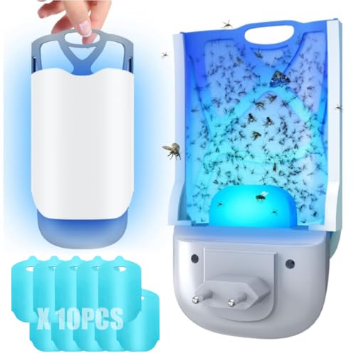 Mineup Trampa Insectos Voladores, Lámpara UV Antimosquitos con Adhesivo, Luz Anti Insectos con Enchufe para Sala de Estar, Habitación, Cocina, Oficina (1 Dispositivos + 10 Tarjetas Adhesivas)