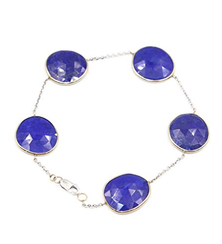 Sophia Fine Jewelry Lapis Gemstones 7 3/4" Bracelet,14k White Gold Cable Chain & Lobster Lock3