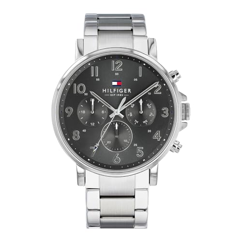 Tommy Hilfiger Reloj Analógico de Cuarzo multifunción para Hombre con Correa en Acero Inoxidable Plateada - 1710382