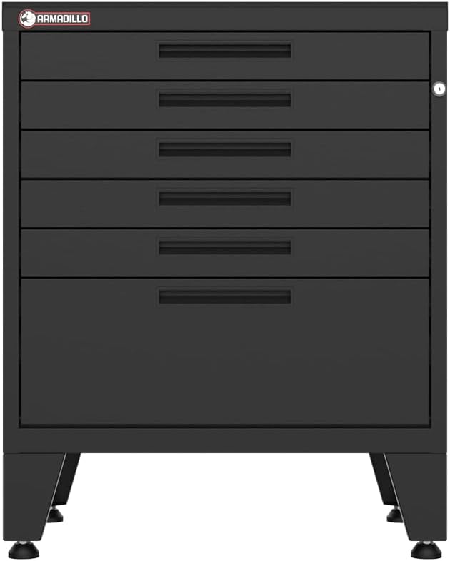 Armadillo Tough 6 Drawer Tool Cabinet with Rubber Work Mat (Black)