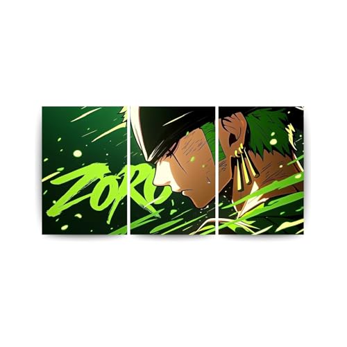 Image of One Piece Anime Manga Poster, One Piece Character Design Wall Poster 3 Panal - A4 Size, 300 GSM, Wall Decor Posters Wall Art For Bedroom, Living room, Office, Dining Room,No Frame (Zoro-4)