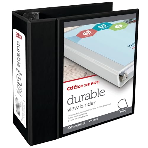 Office Depot Brand Durable View D-Ring Binder 5 Rings 39% Recycled Black