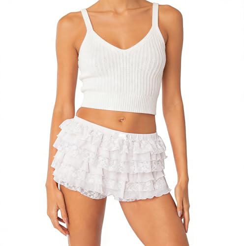 Image of NUFIWI Women Lolita Bloomers Ruffle Shorts Lace Cute Pumpkin Pants Sexy Boyshorts Layered Y2k Mini Shorts Pettipants