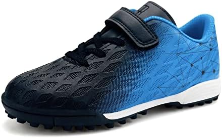 brooman Kids Indoor Soccer Shoes Boys Girls Soccer Cleats Athletic Turf Shoes (3,Black Blue)