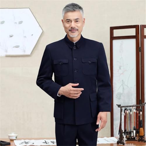 Men's Zhongshan China Style Jacket Solid Color Single Breasted Lapel Casual Long-Sleeved Coat2