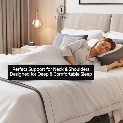 Image of Ergonomic Memory Foam Pillow, 60 x 38 x 15 cm, ARC Neck Support for Shoulder Pain and Stiff Joints, Helps Reduce Snoring and Headache, 3D Air Layer Breathable Mesh Cover, White Grey