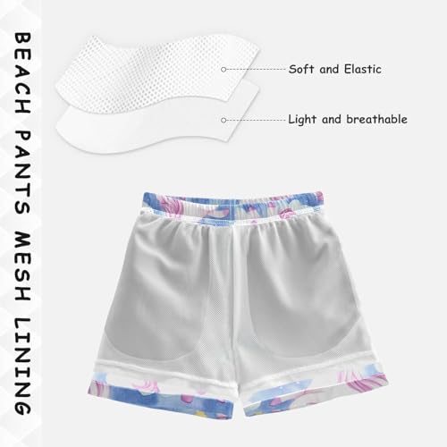 Pigsaly Boys Swim Trunks Watercolor Unicorns Blue Boys Board Shorts Swimsuit Swimwear Summer Bathing Suit XS4