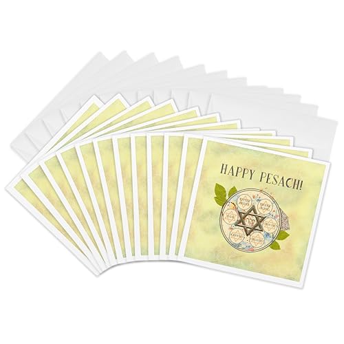 Cartes de vœux Happy Pesach 3dRose | Lot de 12 formats 15x15 cm