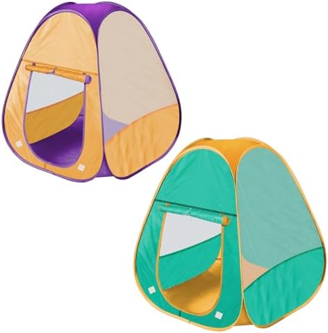 Kids Play Tent 2 Pcs Pop Up Tent for Girls and Boys, Automatic Setup and Foldable Playhouse Castle Toys Outdoor and Indoor (Green+Orange)