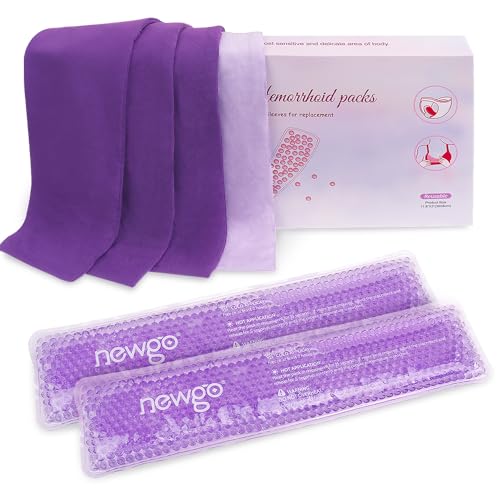 NEWGO Postpartum & Perineal Cold Packs Cooling Maternity Pads After Birth, Pain Relief for Haemorrhoids, Perineal Conditions, Vaginal Recovery, Breast Pain, 2 Ice Pack and 4 Sleeves-Purple