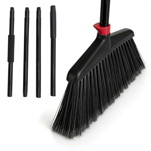 Xifando Heavy-Duty Broom - Commercial Broom for Indoor Outdoor Cleaning 63 Inch Adjustable Long Handle Angle Broom for Sweeping Hardwood Tile Concrete Garage Patio Kitchen (Black+Red)