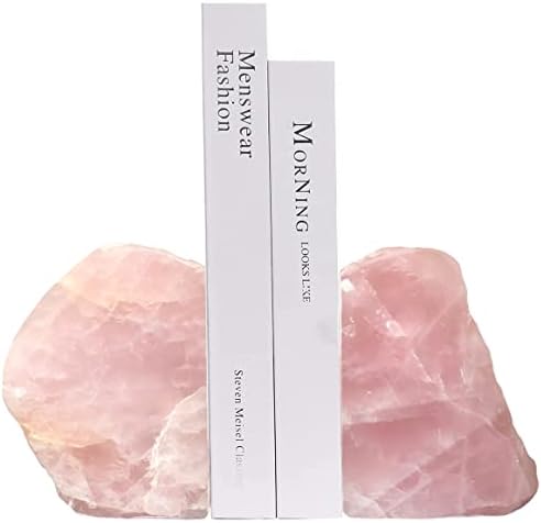 MOGEMT Rose Quartz Bookends Pink Crystal Decorative Book Ends Office Home Decor Small 1 Pair 2-3 Lbs