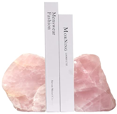 Mogemt Rose Quartz Bookends Pink Crystal Decorative Book Ends Office Home Decor Small 1 Pair 2-3 Lbs #TOP26