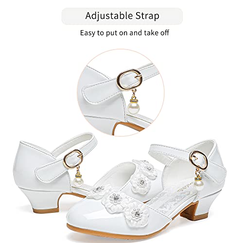 Furdeour Girls Sandals Patent Leather Mary Jane Princess Dress Party Shoes Flower Girl Shoes For Wedding Little Kid High Heel Size 13 (2903White 13) #TOP5