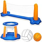 Zhihuzhe Aufblasbarer Volleyball Pool und Basketball Aufblasbare Pool,Spielzeug Floating Volleyball Netz für Schwimmbad Basketball Reifen Wassersport Sommerspielzeug für Kinder und Erwachsene