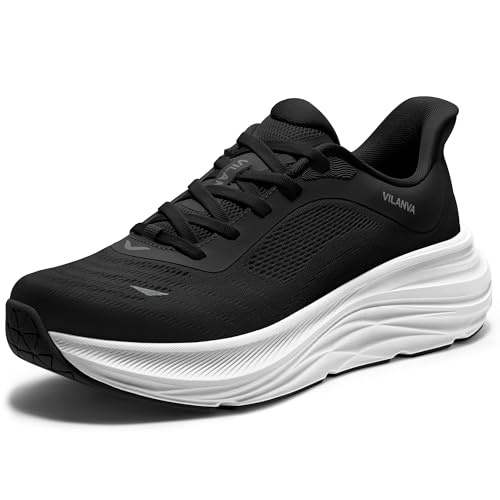 Vilanva Women's Slip On Walking Shoes Black Cushion Comfortable Running Tennis Shoes Non-Slip Workout Gym Athletic Breathable Fashion Sneakers Size 8