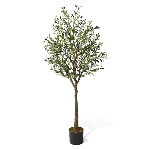 CAPHAUS 5 Feet, 60 Inch, Artificial Olive Tree, Faux Plant in Pot, Faux Olive Branch and Fruit, Fake...