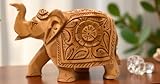 South Asian Handicrafts Handcrafted Wooden Elephant Figurine, Natural Cedar Wood, Traditional Indian Style...
