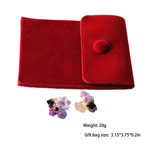 Abalone Ear Clip Earrings Women's Gold Retro Lightweight Crystal Fashion Temperament Acrylic Girl Purple Flower Ear Clip #TOP2