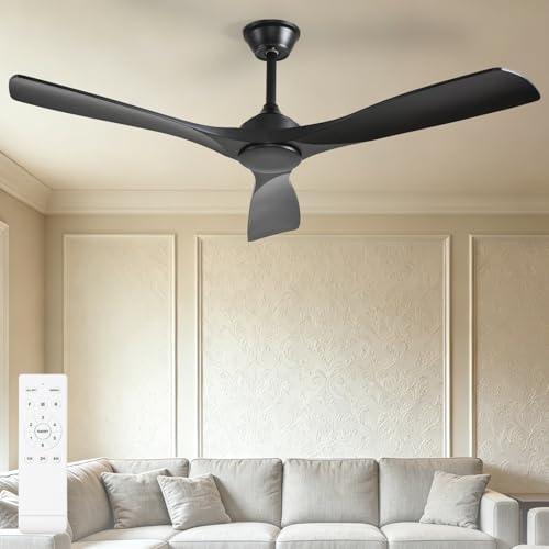 BvenuBigLite Ceiling Fan Without Light: 52 Inch Outdoor Fan for Patios - Black Ceiling Fan No Light Indoor - Modern 3 Blade Fan with Remote APP Control Reversible 6 Speed DC Motor