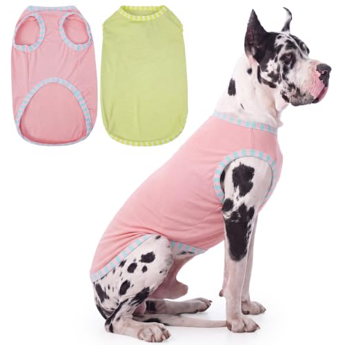 IECOii 2 Pack Dog Surgery Recovery Shirt Sleeveless Lightweight Dog Tshirt | T-Shirts with Stretch Fit,Gentle on Sensitive Skin,Anti-licking for Hot Spots,Shedding Control Tee,For Small to G