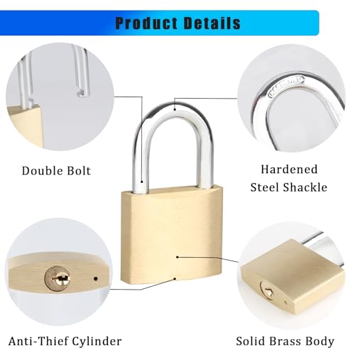 Fuaxat 2Pack Solid Brass Padlocks Keyed Alike thumb #1