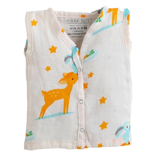 Image of POLKA TOTS Unisex Cotton Sleeveless Button Jhabla for Baby Boys and Baby Girls