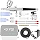 Powate 40PSI Airbrush Set Kompressor Dual Action 3 Modi 0,3/0,3/0,5mm Düse 9CC Tasse Airbrush Pistole für Makeup, Kunsthandwerk, Nageldesign, Tattoo-Modellierung, Malerei,Silber