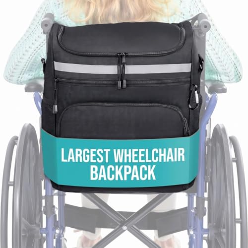 Vive XL Wheelchair Backpack for Seniors - Wheel Chair Bag for Storage & Accessories Basket Organizer for Adults Pouch to Hang on Scooters Waterproof - Largest Wheelchair Storage Available