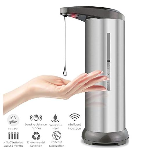 WPierce Touchless 280ml Automatic Soap Dispenser Waterproof Base Infrared Motion Sensor 306 Stainless Steel Inner Shell Nylon Hands-Free Visible Window for Kitchen Bathroom Hotel