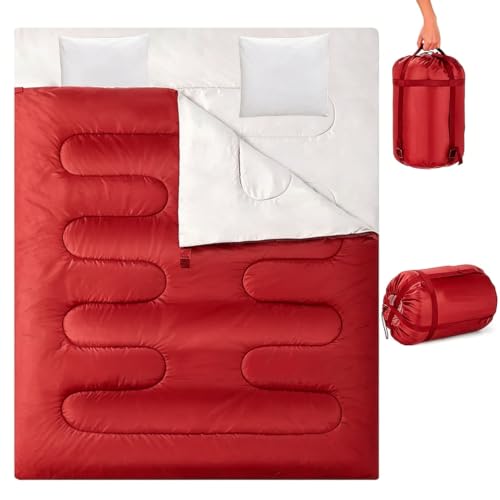 Image of Double Sleeping Bag, Extra Large 3-4 Season Lightweight,Waterproof Indoor & Outdoor Use for Adults & Kids, Premium Sleeping bag for Hiking, Backpacking and Camping (Red)