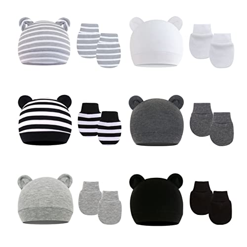 Image of Duoyeree Bear Ears Newborn Baby Hat Beanie Cap for Girls Boys Bowknot/Knotted Cotton Hats for Little Infant Baby Warm