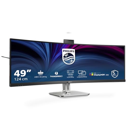 Philips 49B2U6903CH - 49 Zoll DQHD Curved Monitor, Webcam, Mikrofon, RJ45, höhenverstellbar (5120x1440, HDMI, DisplayPort, Thunderbolt 4, USB Hub) schwarz