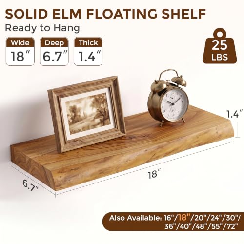 Image of Fun Memories 18 inch Wall Mounted Floating Shelves, Natural Elm Wood, 2 Pack