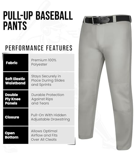 Calça de beisebol juvenil Exxact Sports – sem braguilha com passadores de cinto, Cinza, Large