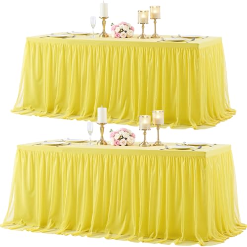 2 Pack Yellow Tulle Tablecloth for 8 Foot Rectangular Tables 8ft Yellow Rectangle Table Cloths Wrinkle Free Table Cover with Tutu Skirt for Birthday Cocktail Banquet Buffet Lemon Fruit Party Decor by Suppromo - Used condition - US$30.48