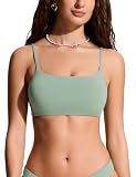 CRZ YOGA D-DD Scoop Neck Bikini Tops for Women - Padded Adjustable Spaghetti Straps Bathing Swimsuit Sports Bra Green Palm Court Medium