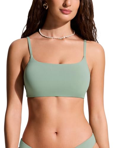 Image of CRZ YOGA D-DD Scoop Neck Bikini Tops | Removable Pads, Adjustable Spaghetti Straps, Swim, Bathing Suit Bra for Women