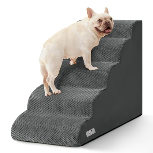Airpanda 5 Step Dog Stairs for High Bed – Pet Steps for Small Dogs, Non-Slip Dog Ramp with Washable Cover, Pet Ladder for High Beds,Grey