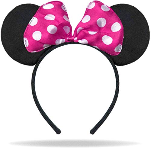 Hatstar Maus Ohren Haarreifen in schwarz | Schleife in pink mit weißen Punkten | Haarschmuck für Kinder & Erwachsene | Kopfschmuck Damen & Mädchen | Kostüm Accessoire für Karneval & Fasching