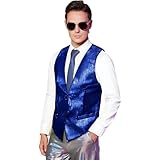 Wendbare Pailletten-Glitzerweste für Funkelnde Partykleidung, glänzendes Metallic-Doppel-Clubwear-Nachtoutfit(Blau,4XL)
