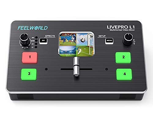 Feelworld LIVEPRO L1 Multiformat Video Mixer Switcher 2 Inch LCD Display 4X HDMI Input USB3.0 Live Streaming/Camera Production/Live Broadcast (with USB Cable + Adapter)
