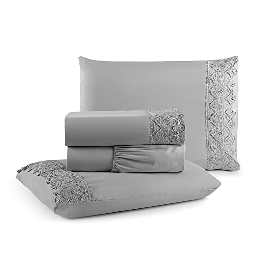 Jogo de Lençol Casal 4 Peças Napoli Percal 300 Fios Lese Bordado Inglês (Cinza)