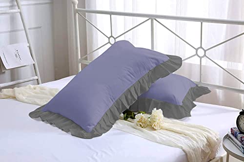 Image of YRM Bedding's Ruffle Beautiful Pillow Cover | Super Soft Elegant Premium Microfiber Frill Pillow Cover Set of 2 (20 inchx30 inch Inches) (Medium Blue /Dark Grey)