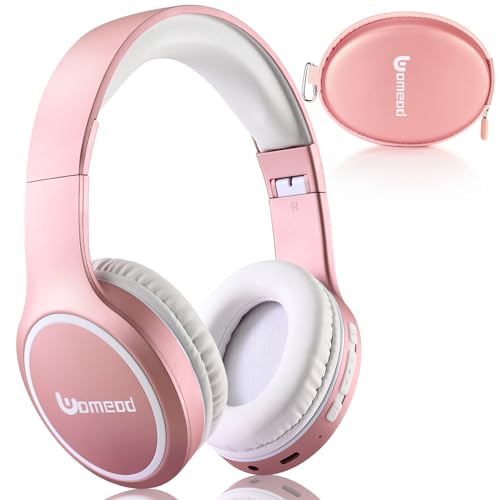 Uomeod Bluetooth Headphones Over Ear, 70H Playtime and 3 EQ Music Modes Wireless Headphones with Microphone, HiFi Stereo Foldable Lightweight Headset, Deep Bass for Home Office Cellphone PC, Pink